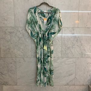 Palm Print Swimsuit Coverup with Tassels